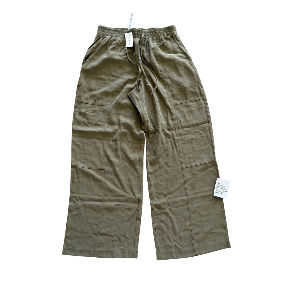 Topshop Olive Green Wide Leg Utility Pants Elastic Waist Size US 10 NWT
